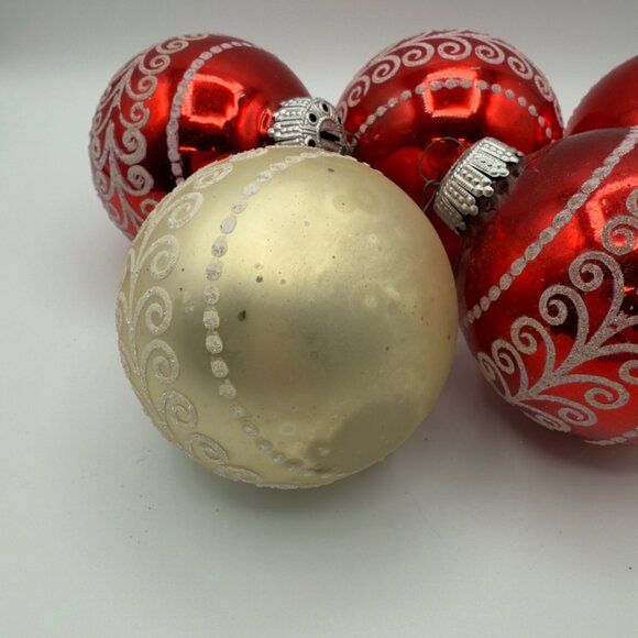 Vintage Lot Jumbo West Germany Mercury Glass Christmas Ornaments Round Red White - Picture 8 of 16
